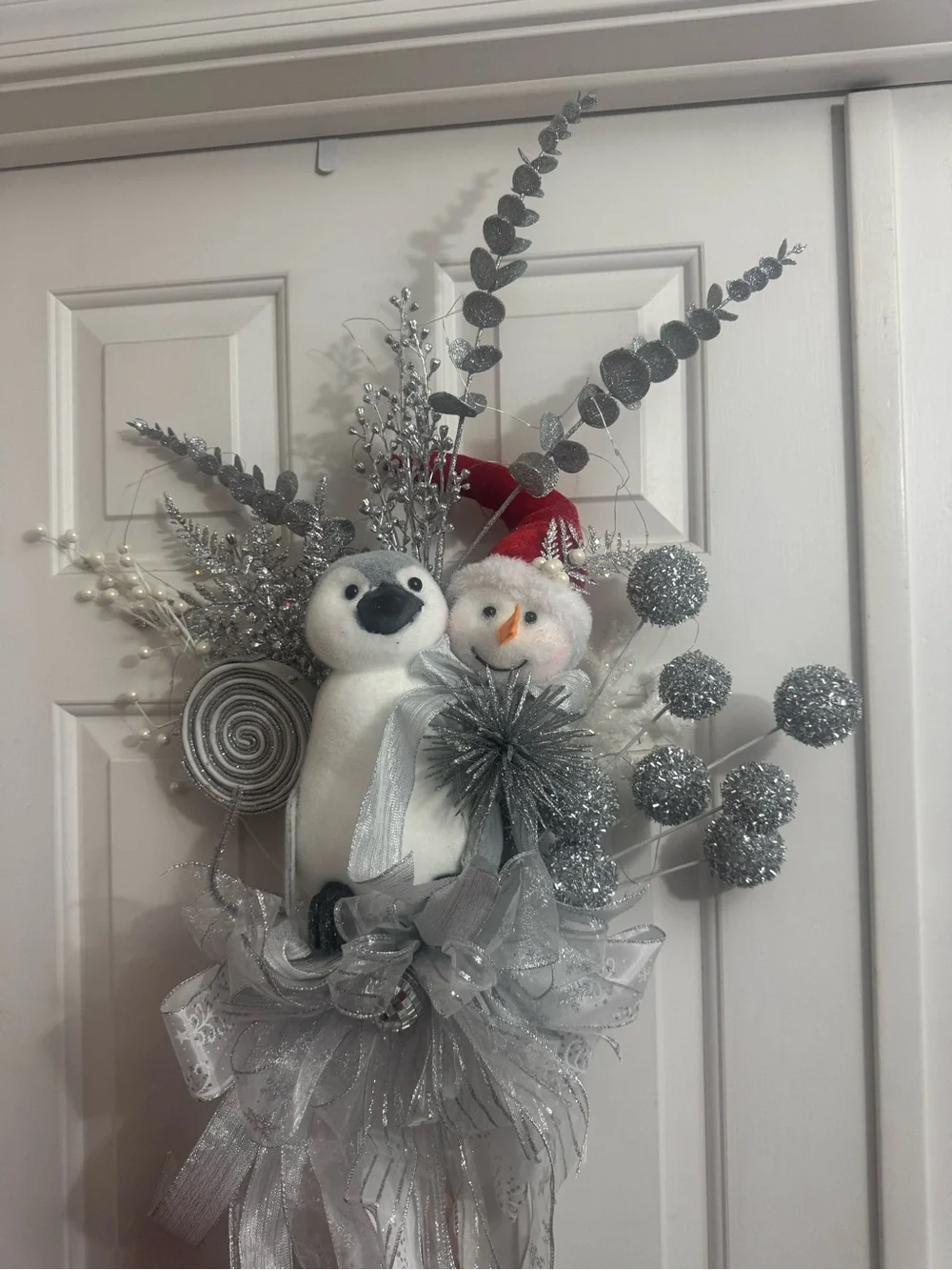 Silver and White Snowman and Penguin TREE TOPPER or Wall Accent with LED Lights